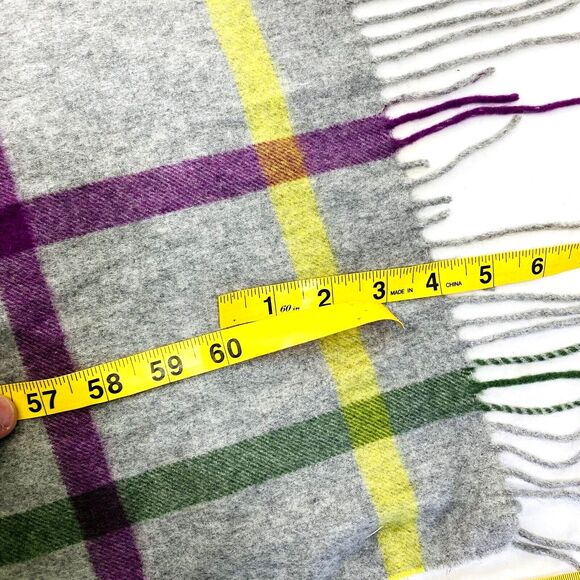 Coach Cashmere Legacy Scarf Shawl Fringe Plaid Gray Pink 64 in Preppy Old Money - Picture 11 of 15